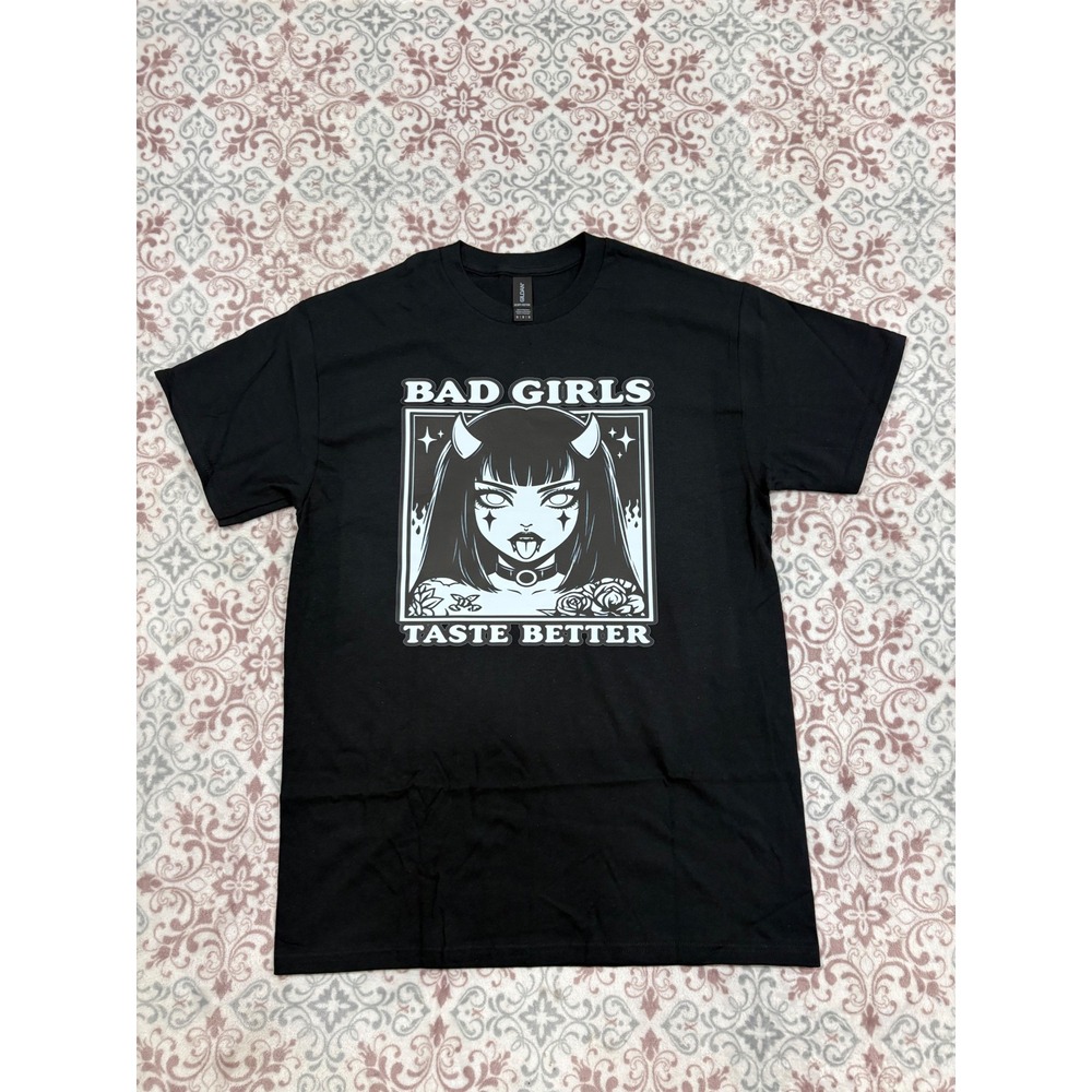 Gildan Bad Girls Taste Better Anime Devil Girl Graphic Tee Black Medium